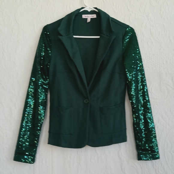 Harlow & Rose Green Blazer Sequin Sleeves Holiday Party Fun Sparkly Christmas SM - Picture 12 of 12